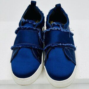 Sam Edelman Womens Levine Satin Fringe Elastic Slip-On Sneakers Blue Size 6.5